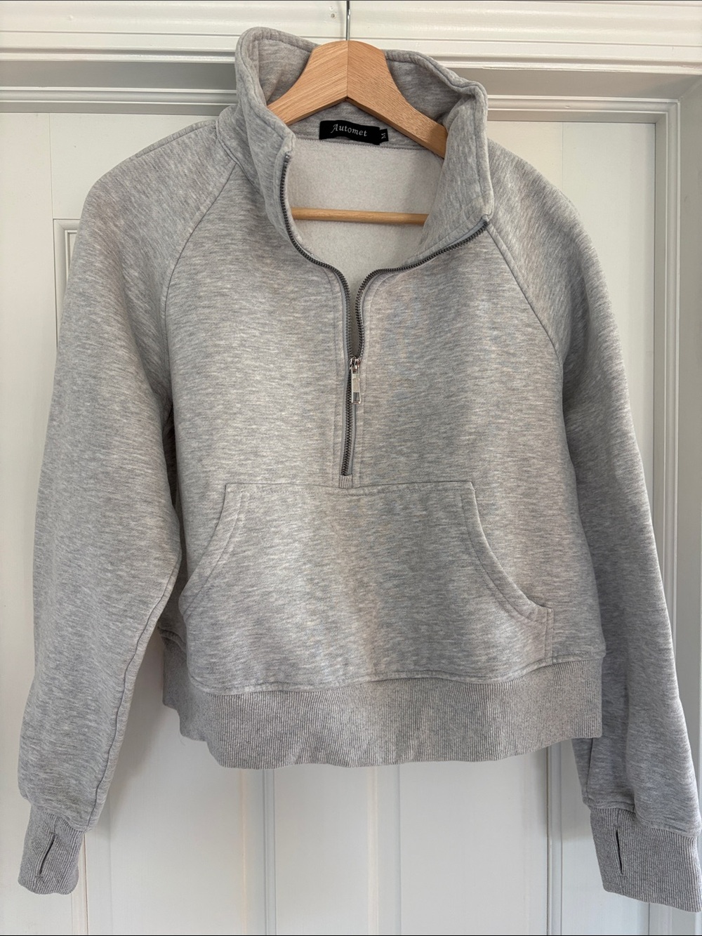 Half-Zip Funnel Neck Sweatshirt - Light Heather Gray
